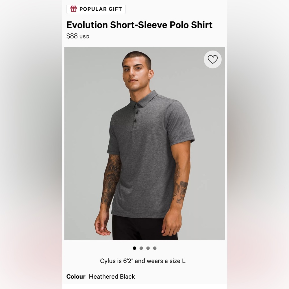 GREAT CONDITION-heathered black. Mens Lululemon evolution polo shirt.Size: Large